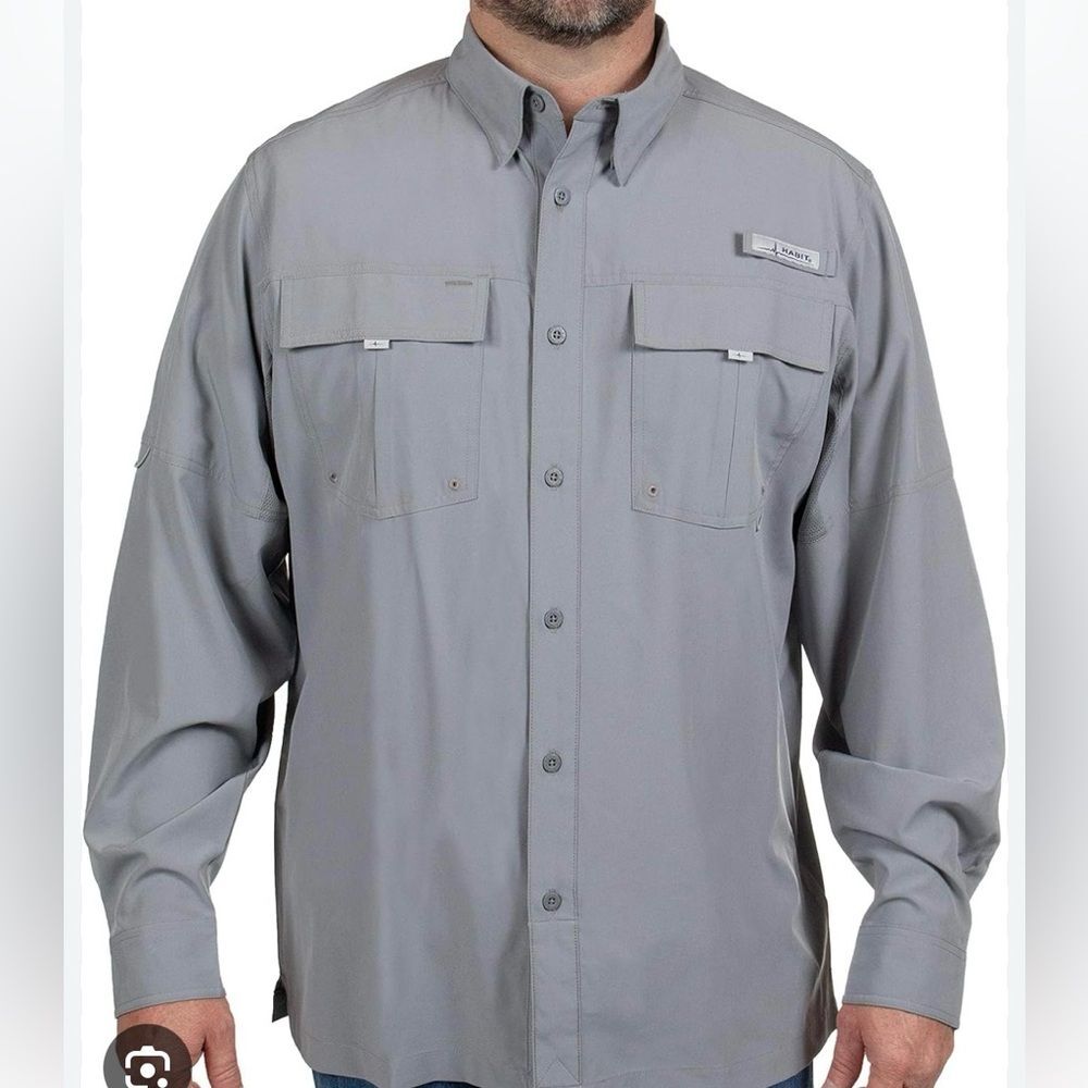 Habit Forage River Gray Performance Fishing Shirt 2XL